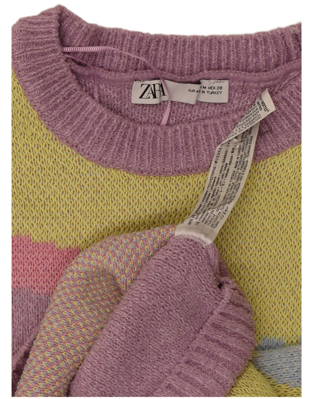 Zara Dame Grafisk Jumper Sweater UK 12 Medium Lilla