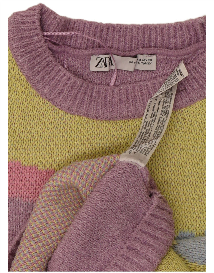 Zara Dame Grafisk Jumper Sweater UK 12 Medium Lilla