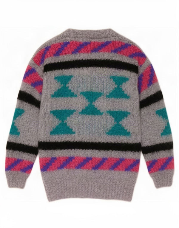 Vintage Dame Cardigan Sweater UK 10 Lille Grå Geometrisk