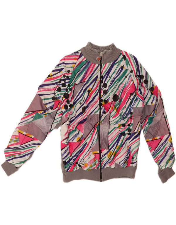 SANTINI Womens Cardigan Sweater UK 14 Medium Multicoloured Striped Wool