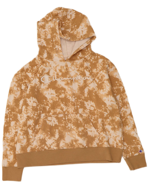 Champion Dame Grafisk Hoodie Jumper UK 14 Medium Beige Tie Dye Bomuld