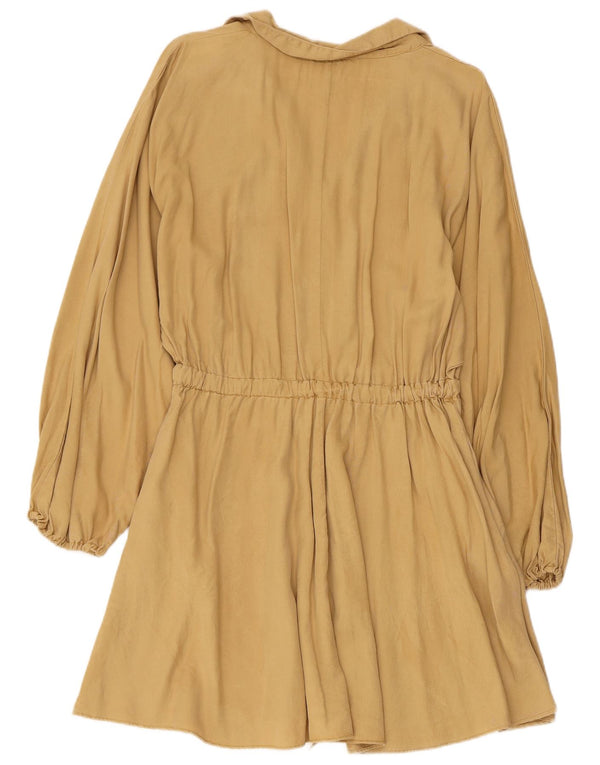 Zara Dame Langærmet Skjortekjole UK 14 Stor Beige Lyocell