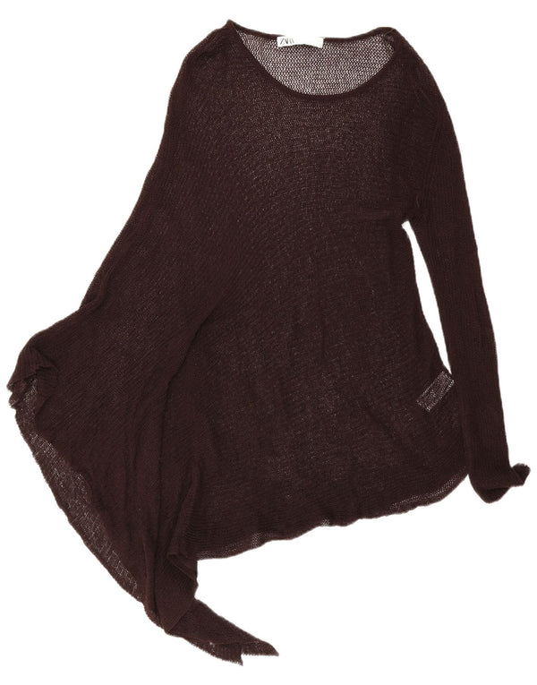 Zara Dame Asymmetrisk Poncho Tunika Top UK 16 Stor Brun Lyocell