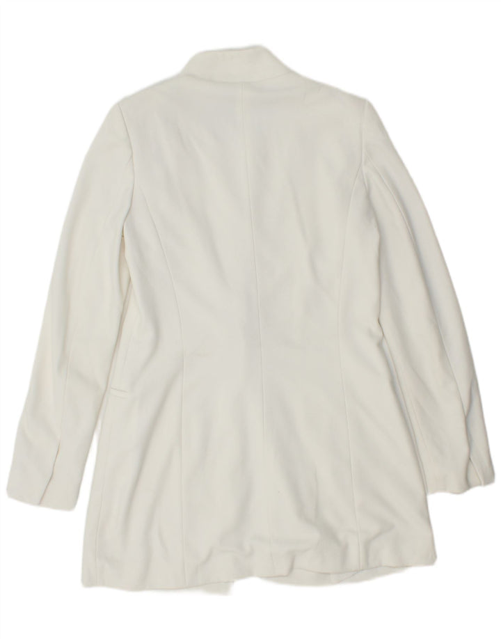 ZARA Dame Longline Blazer Jacket UK 12 Medium White Polyester