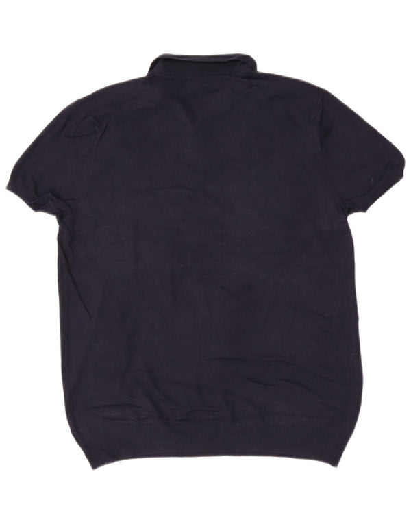 Zara Herre Kortærmet Polo Neck Jumper Sweater Large Navy Blue