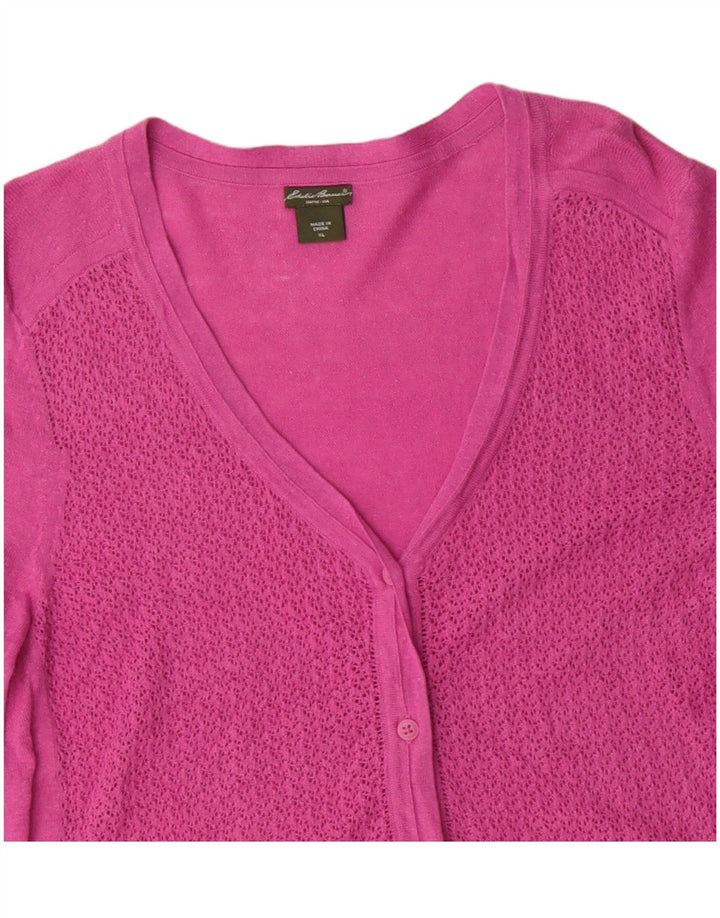 Eddie Bauer Dame 3/4 ærmet cardigan sweater UK 18 XL Pink Linen