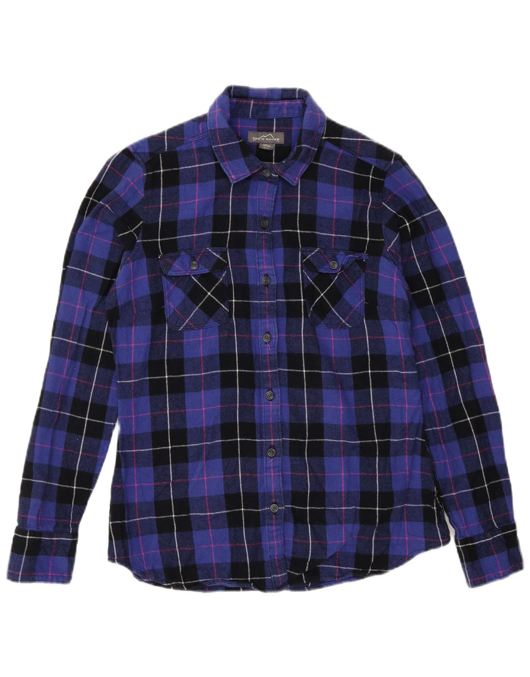 Eddie Bauer Dame Flannel Shirt UK 10 Lille lilla ternet bomuld