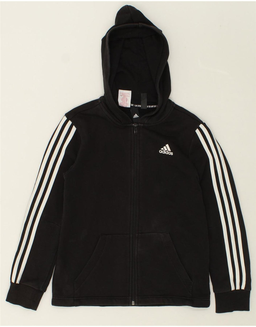 ADIDAS Boys Zip Hoodie Sweater 11-12 Years Black Polyester Vintage Adidas and Second-Hand Adidas from Messina Hembry 