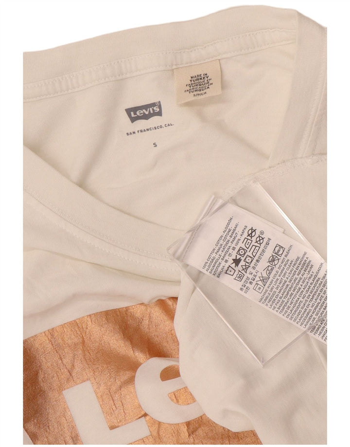 LEVI'S Womens Crop Oversized Graphic T-Shirt Top UK 10 Small White Cotton