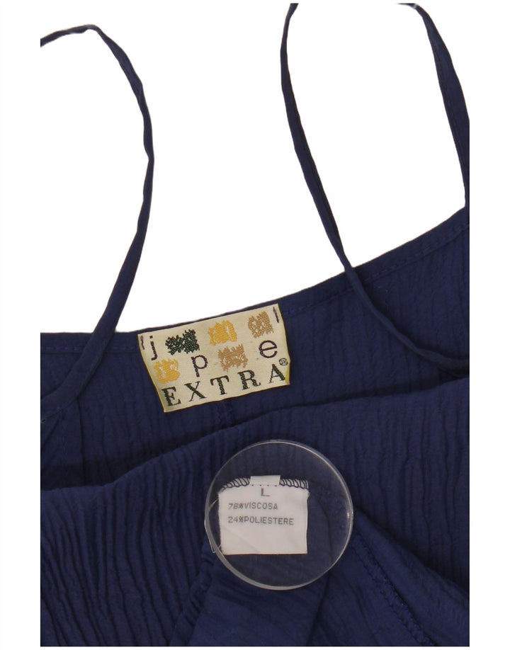 VINTAGE Dame Slip Dress UK 14 Large Navy Blue Viscose