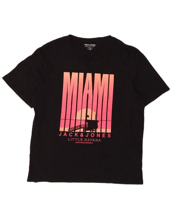 Jack & Jones Herre Miami Grafisk T-Shirt Top XL Sort Bomuld