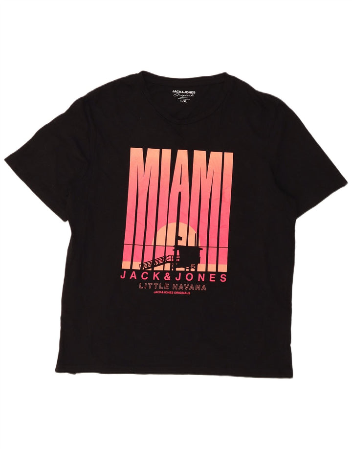 Jack & Jones Herre Miami Grafisk T-Shirt Top XL Sort Bomuld