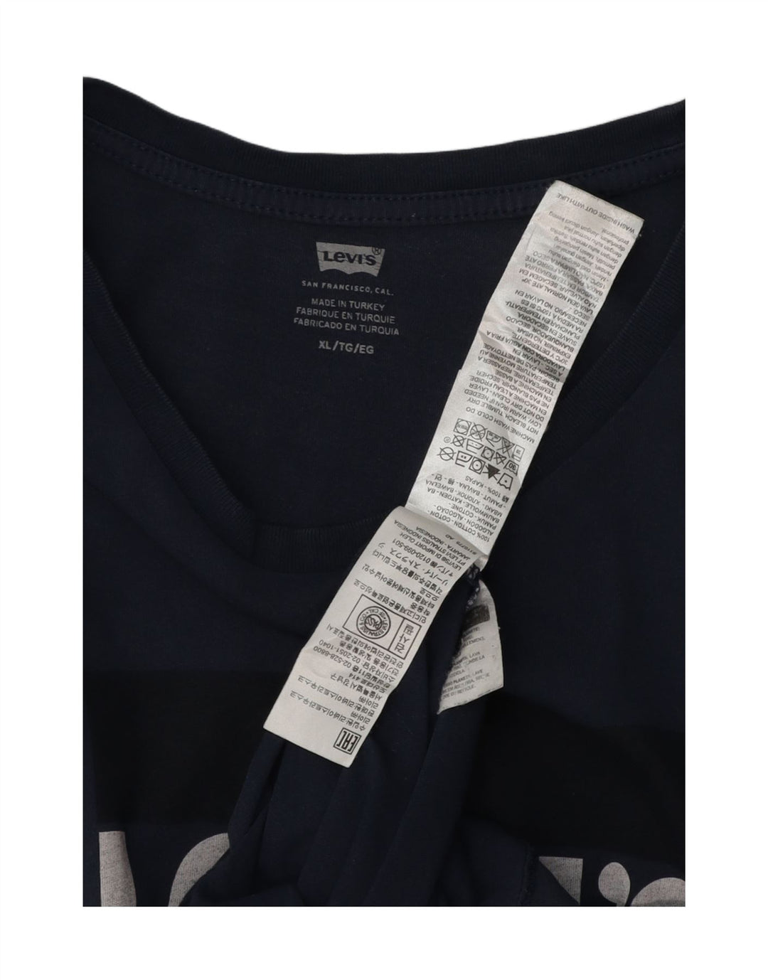 LEVI'S Mens Graphic T-Shirt Top XL Navy Blue Cotton Vintage Levi's and Second-Hand Levi's from Messina Hembry 