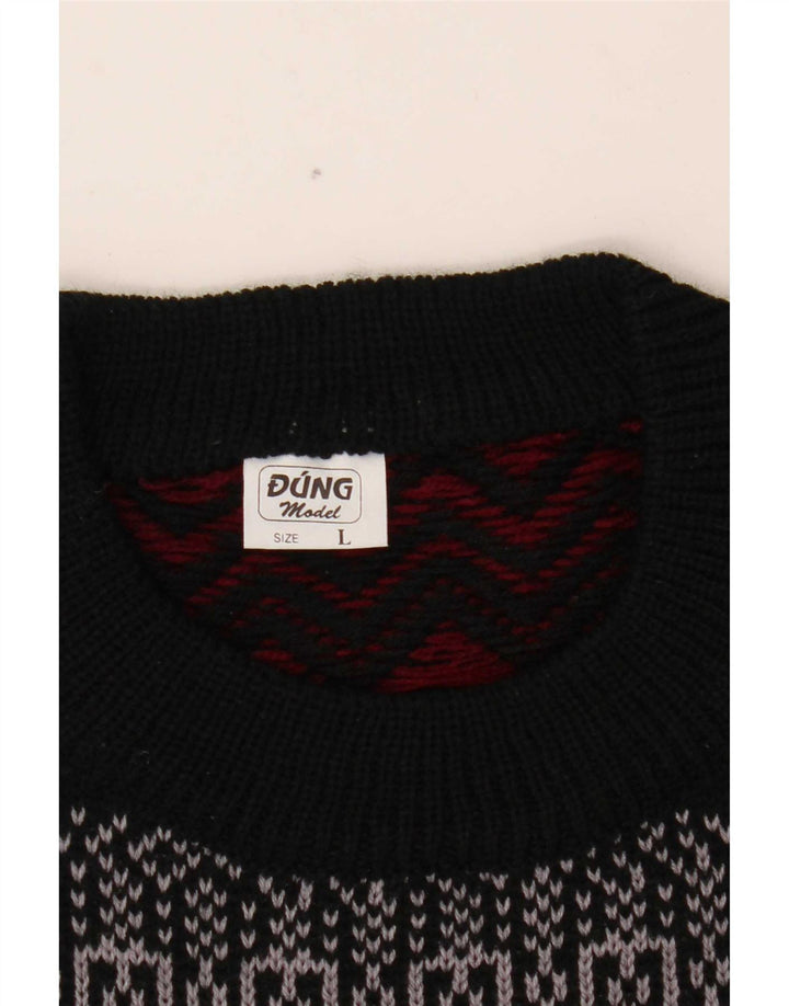 Vintage herre rund hals sweater stor flerfarvet Fair Isle akryl