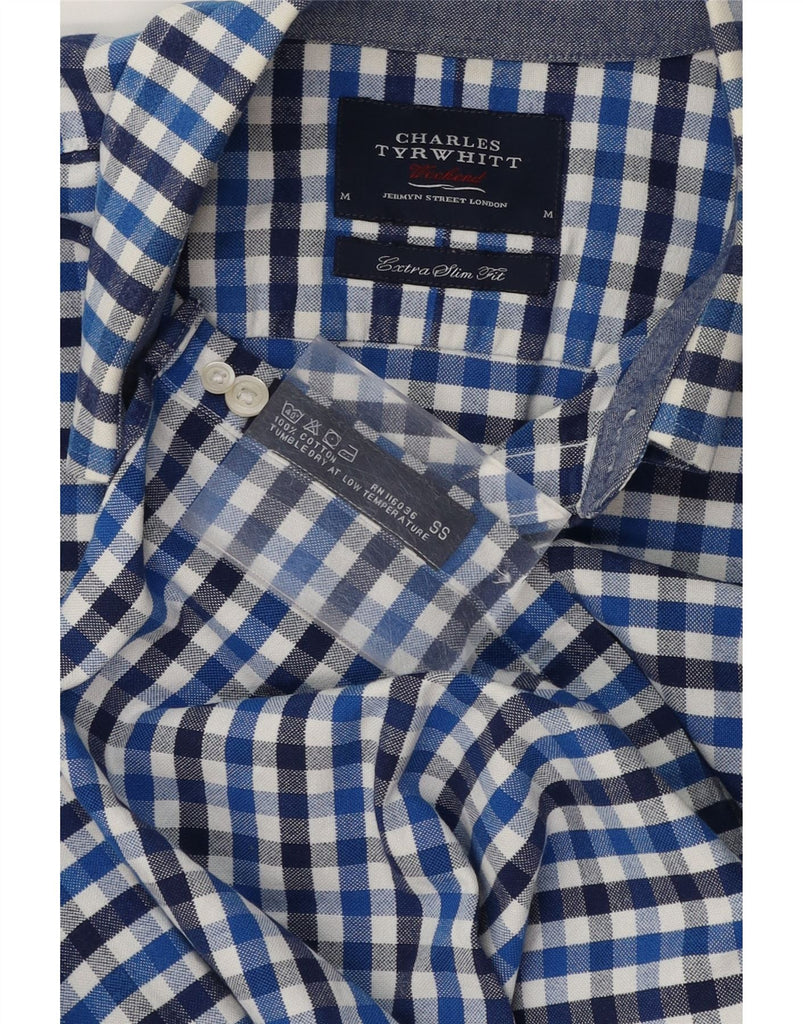 CHARLES TYRWHITT Mens Extra Slim Fit Shirt Medium Blue Gingham Cotton Vintage Charles Tyrwhitt and Second-Hand Charles Tyrwhitt from Messina Hembry 