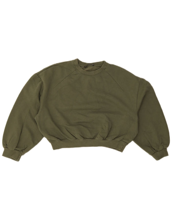 Zara Womens Oversized Crop Sweatshirt Jumper UK 10 Lille grøn bomuld