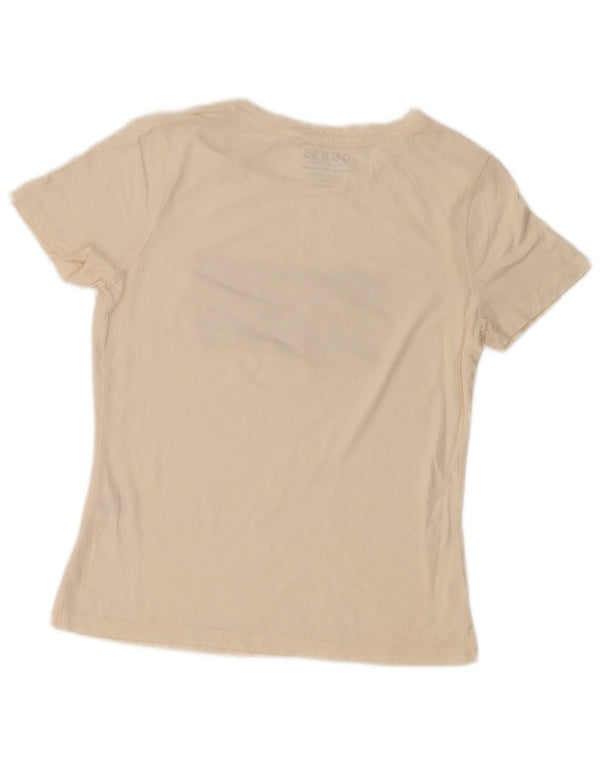 Guess Womens Loose Fit grafisk T-shirt Top UK 10 Small Off White Bomuld