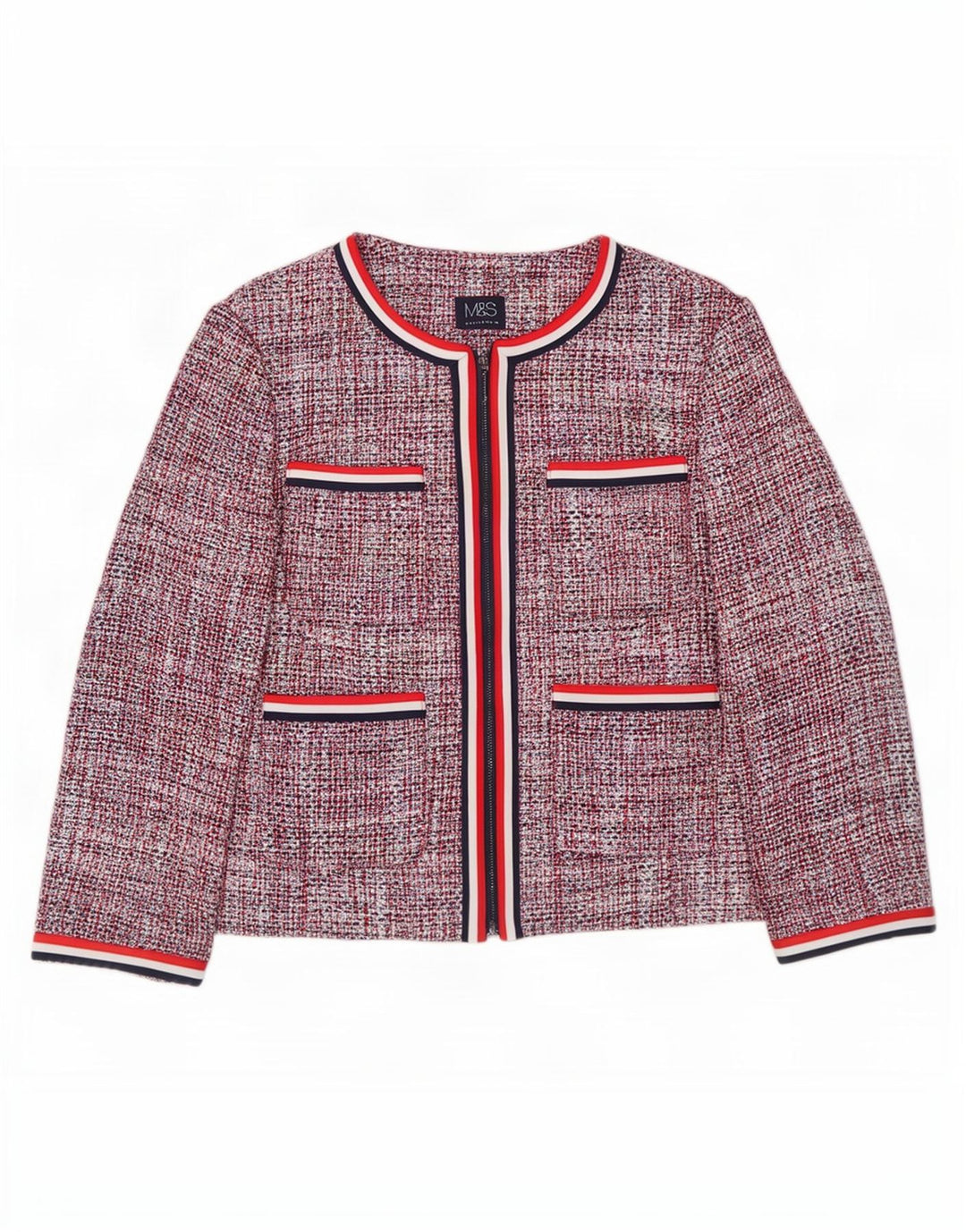 Marks & Spencer Dame Crop Blazer Jacket UK 12 Medium Red Flecked Bomuld