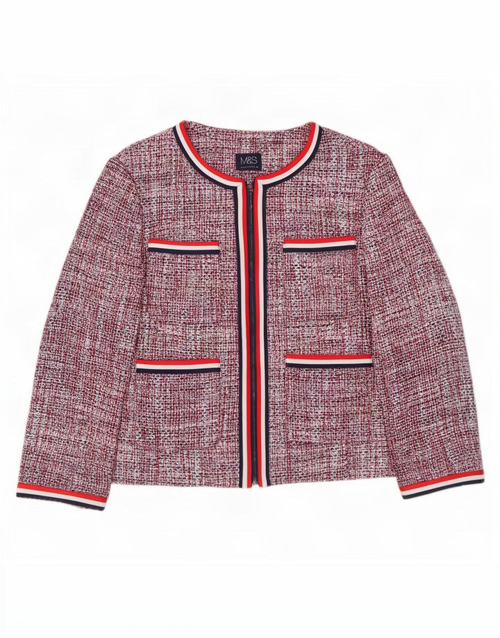 Marks & Spencer Dame Crop Blazer Jacket UK 12 Medium Red Flecked Bomuld
