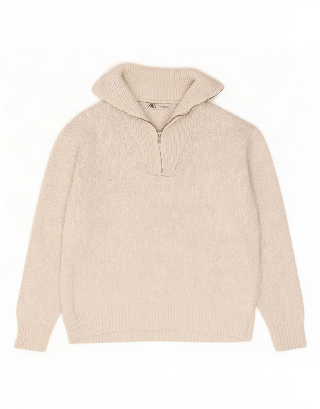 Zara Sweater med lynlås til kvinder UK 14 Mellemgrå bomuld
