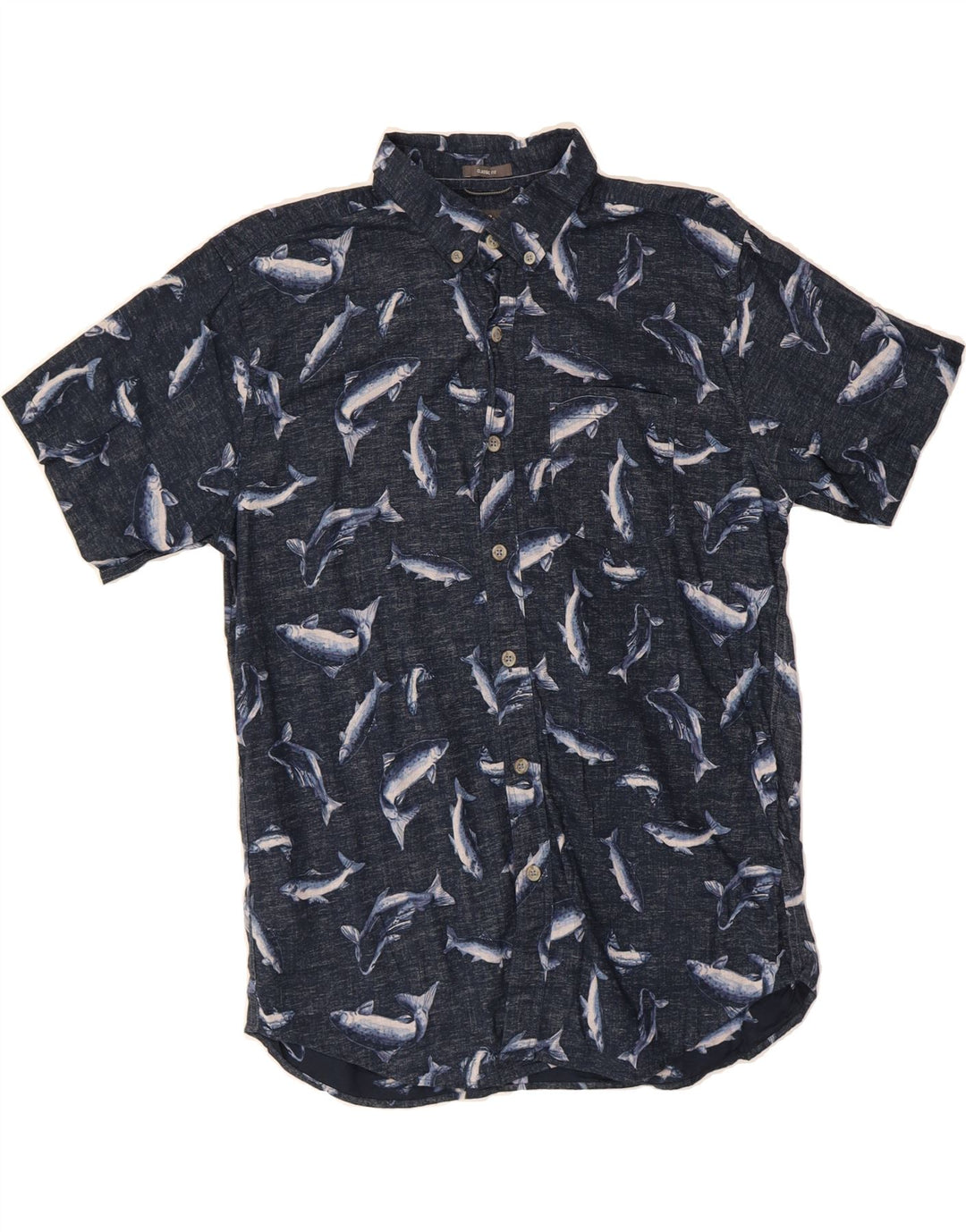 EDDIE BAUER Mens Classic Fit Shirt Medium Navy Blue Animal Print Vintage Eddie Bauer and Second-Hand Eddie Bauer from Messina Hembry 