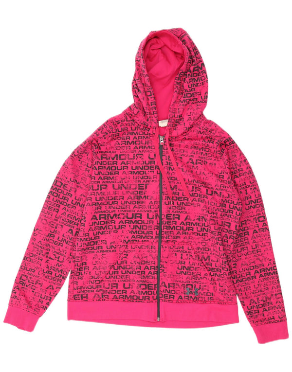 UNDER ARMOUR Grafisk hættetrøje med lynlås til kvinder UK 16 Large Pink Polyester