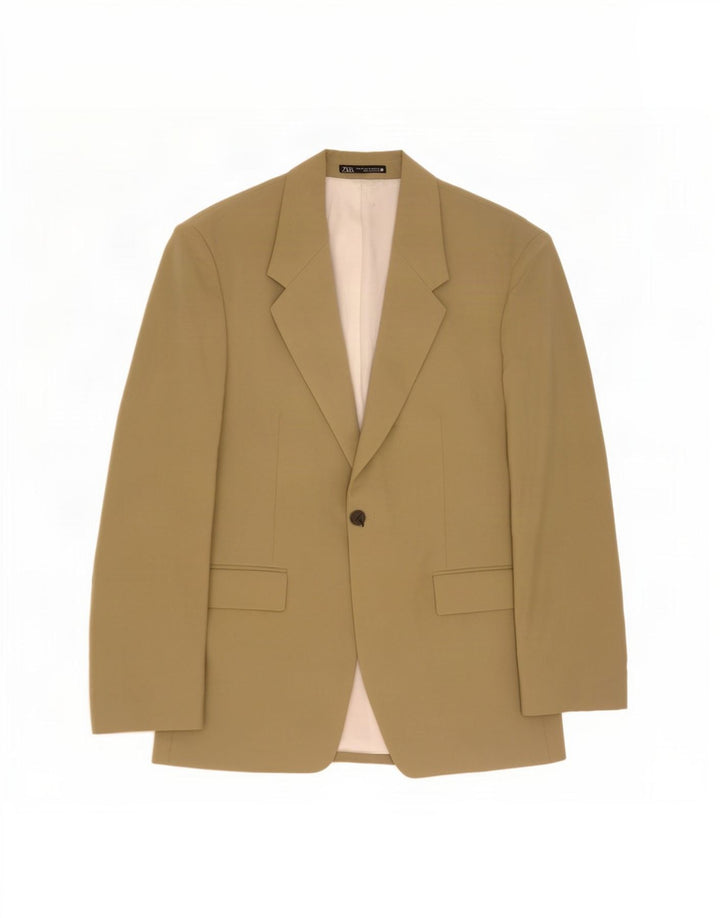 Zara Herre 1 Knap Blazer Jakke EU 52 Stor Khaki Polyester