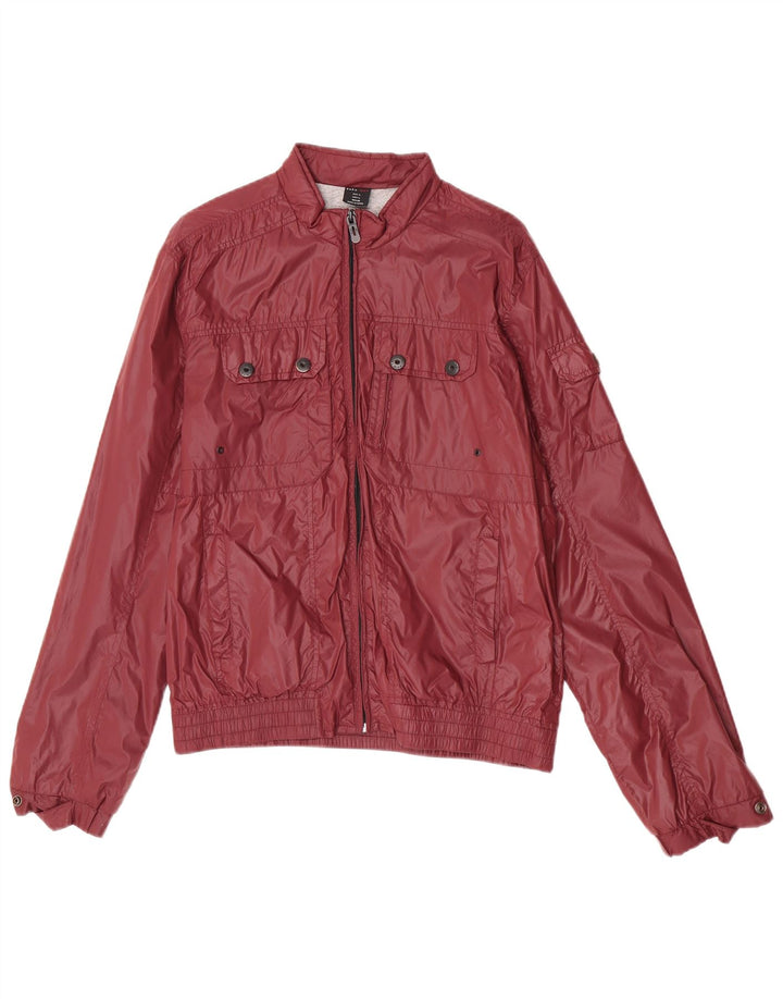Zara Herre Bomber Jacket UK 40 Large Burgundy Nylon
