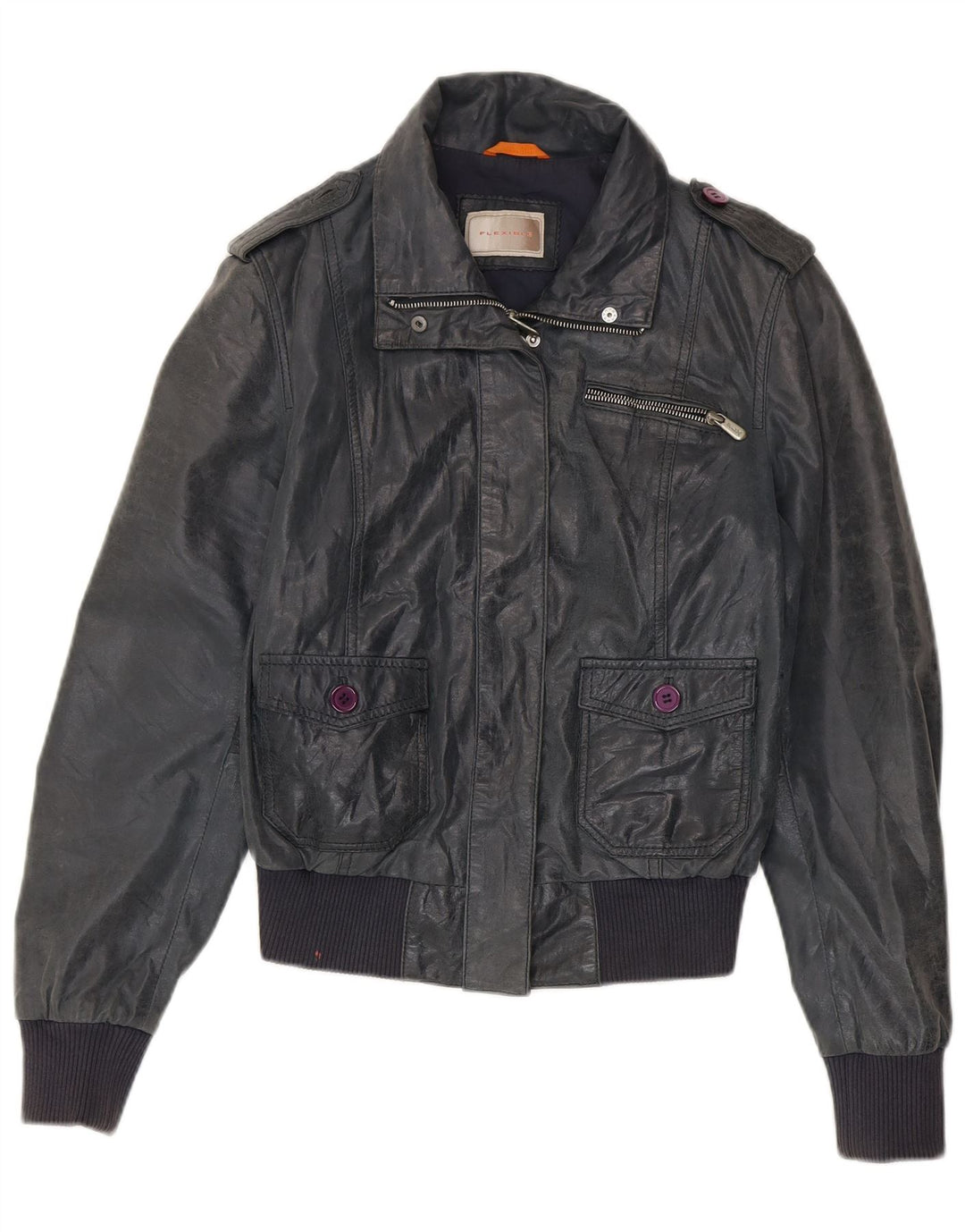 Vintage dame bomber læderjakke IT 46 Stor marineblå læder