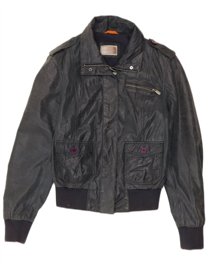 Vintage dame bomber læderjakke IT 46 Stor marineblå læder