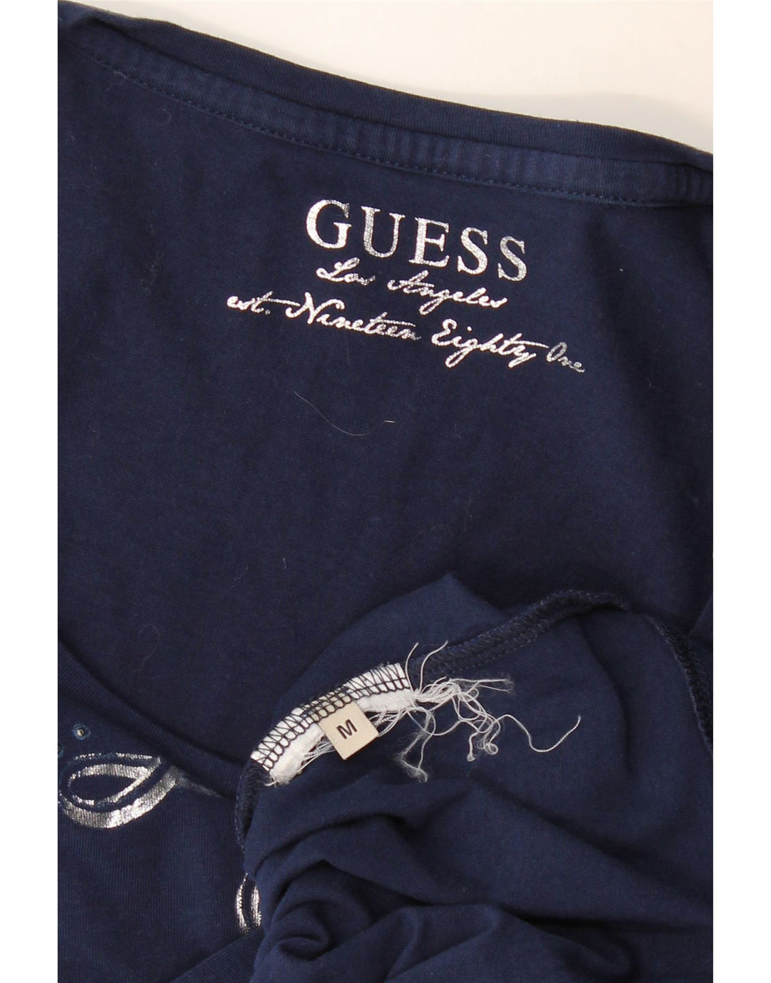 Guess Grafisk T-shirt top til kvinder UK 12 Medium Navy Blue