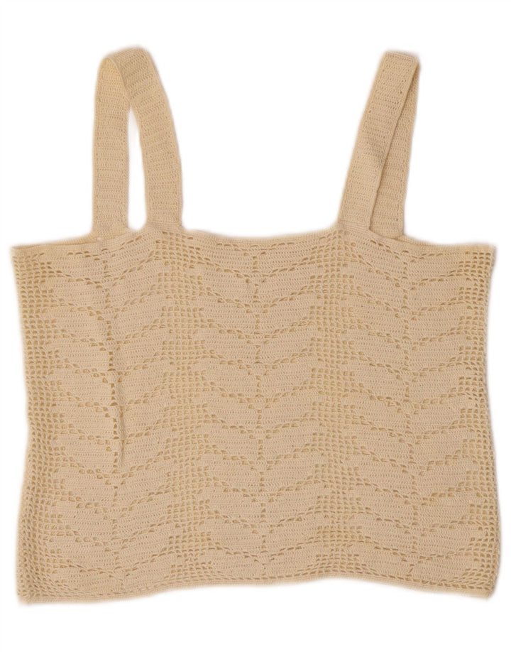 Vintage Dame Crop Hæklet Cami Top UK 10 Small Off White