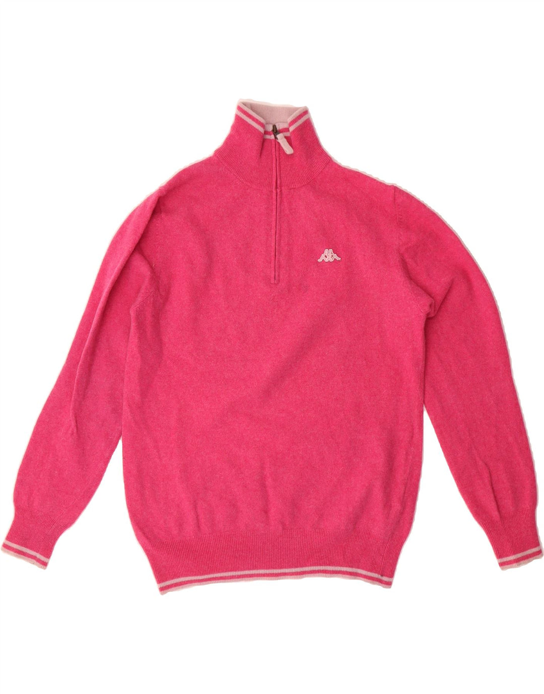 KAPPA Womens Zip Neck Jumper Sweater UK 14 Medium Pink Virgin Wool Vintage Kappa and Second-Hand Kappa from Messina Hembry 