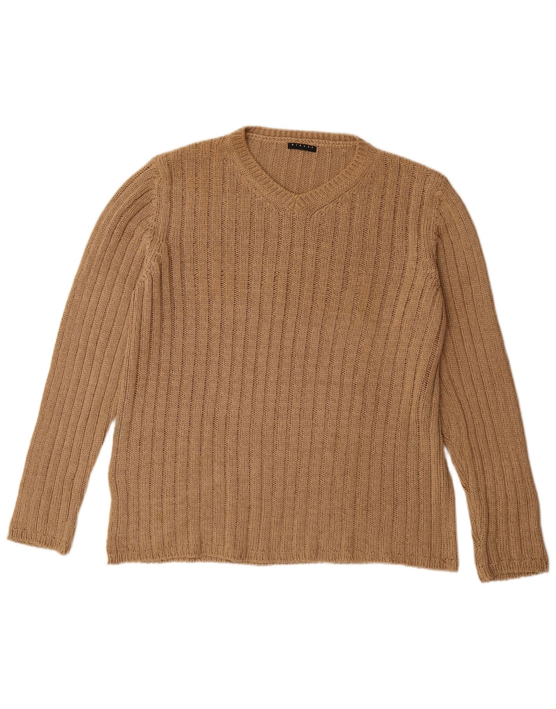 SISLEY Mens V-Neck Jumper Sweater XL Beige Acrylic