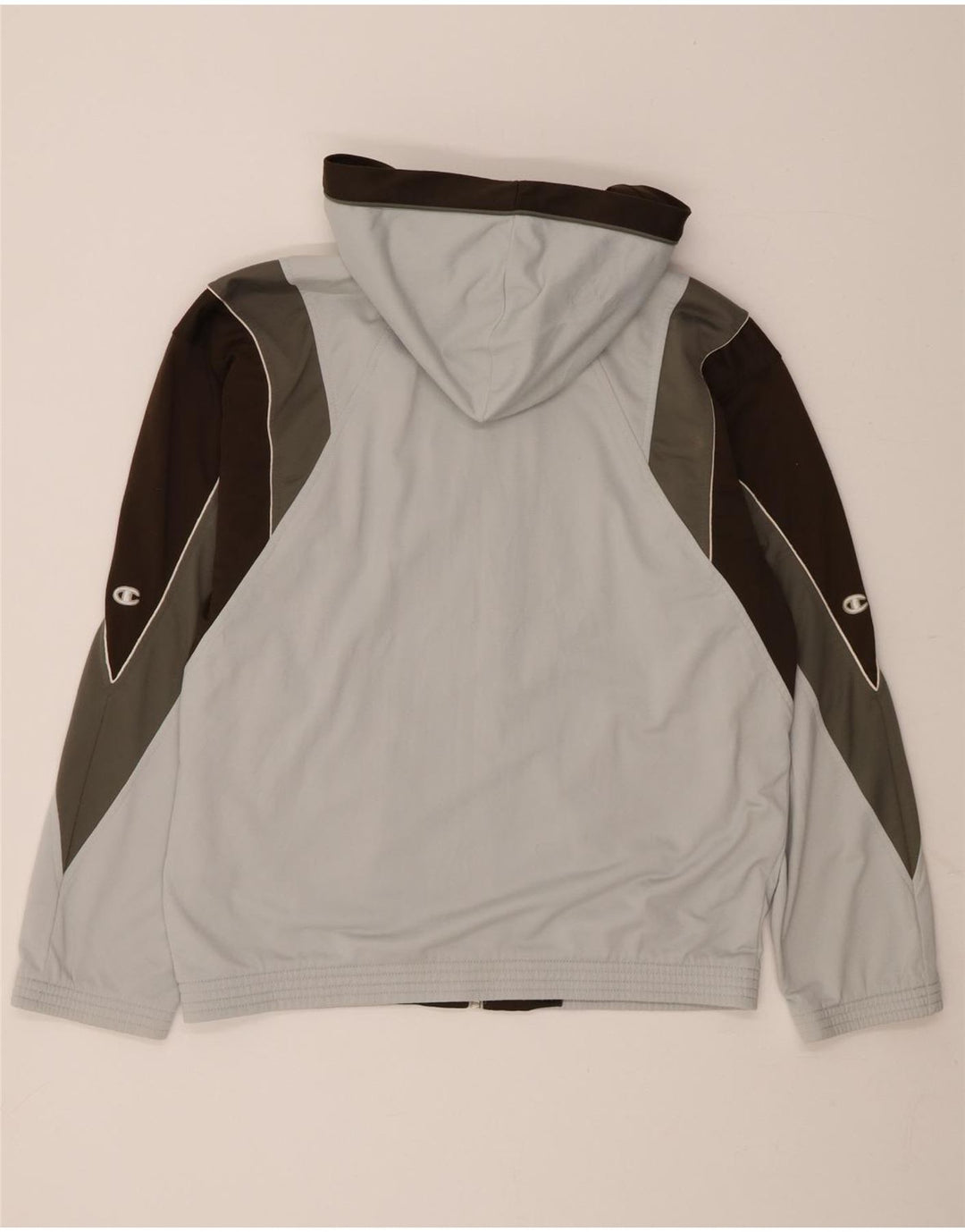 CHAMPION Mens Hooded Full Tracksuit Large  Grey Colourblock Polyester Vintage Champion and Second-Hand Champion from Messina Hembry 