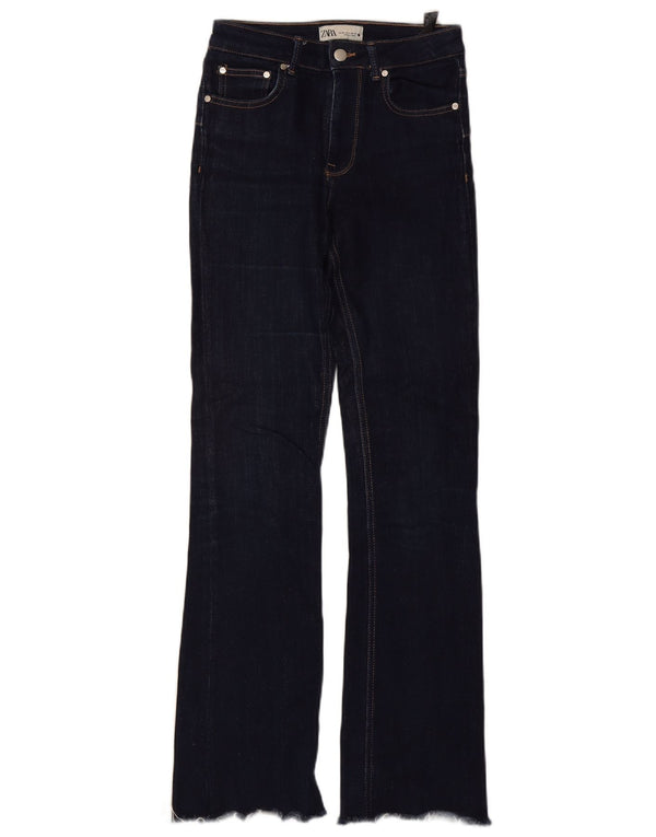 Zara Dame High Rise Bootcut Jeans EU 36 XS W26 L33 Navy Blue Cotton