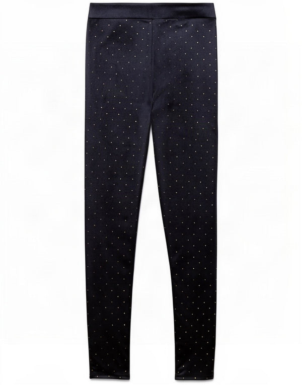 Marks & Spencer Girls Velvet Leggings 13-14 år Navy Blue Spotted