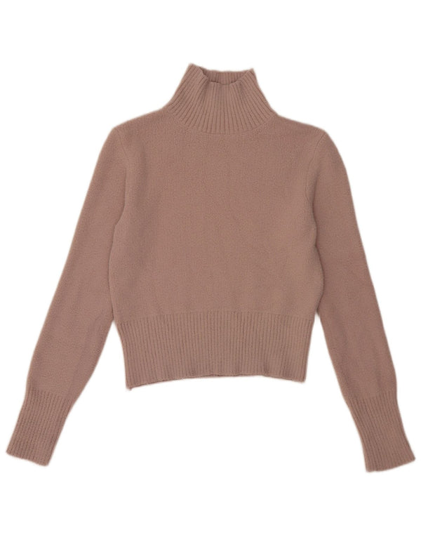 Zara Womens Crop Turtle Neck Jumper Sweater UK 10 Small Pink Nylon