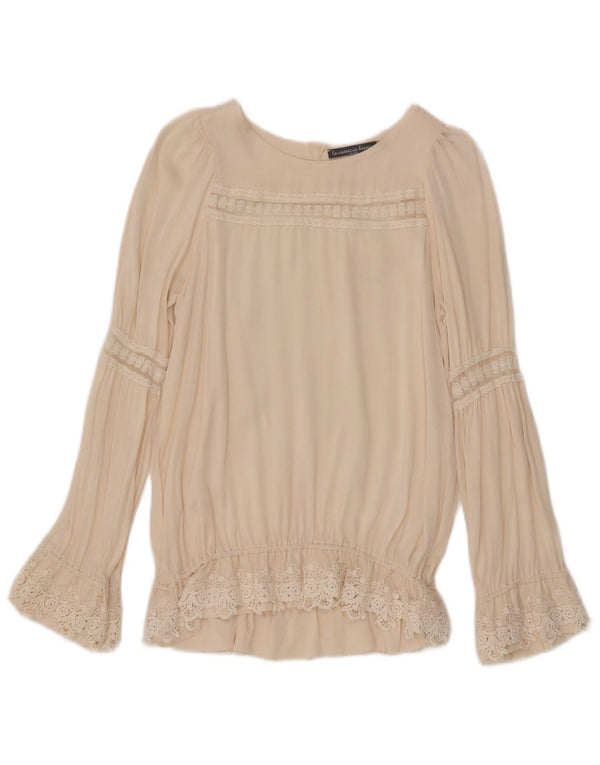 Vintage Dame Langærmet Bluse Top IT 40 Small Off White