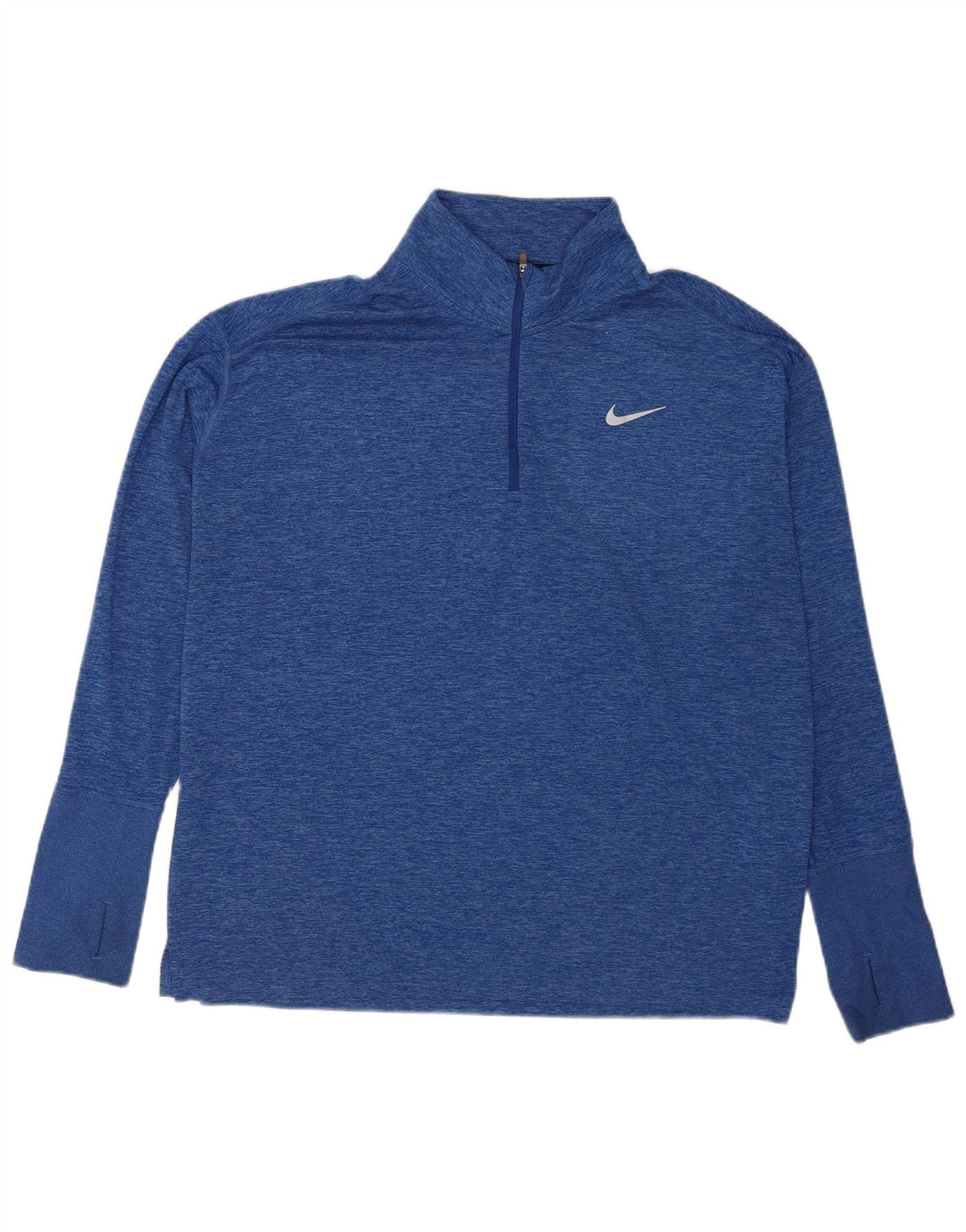 Nike Herre Running Zip Neck Top Langærmet XL Blå Flecked Polyester