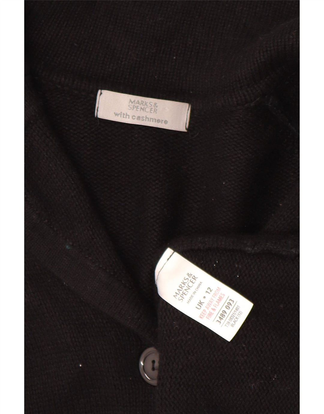 Marks & Spencer Dame Cardigan Sweater UK 12 Medium Sort Bomuld