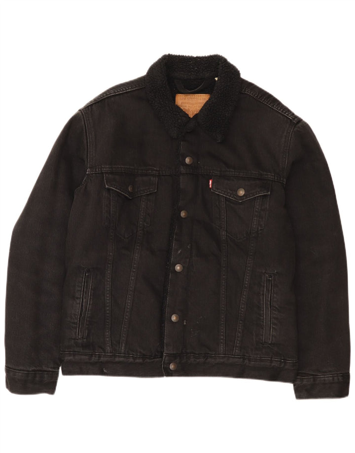 Levi's Herre Denim Sherpa Jacket UK 38 Medium Sort Bomuld