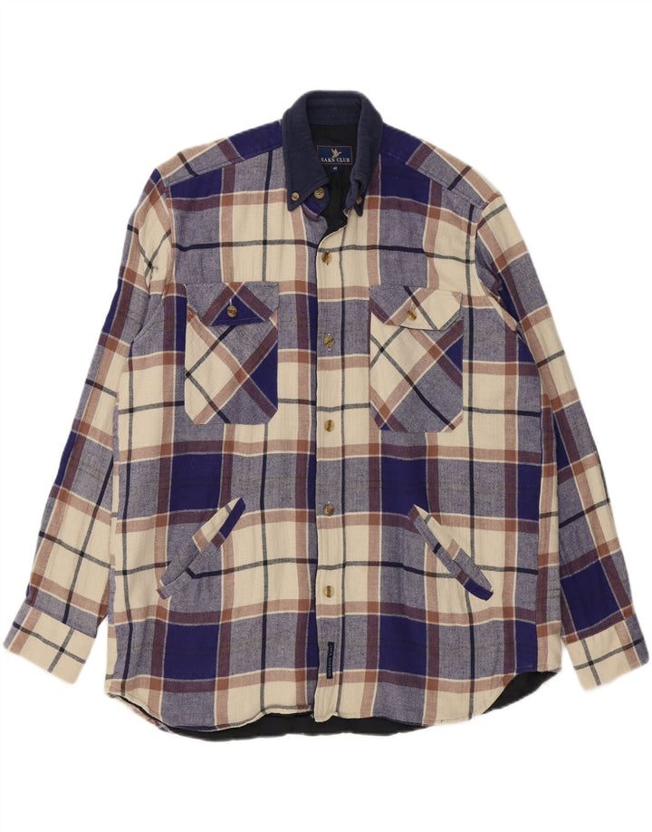SAKS CLUB Mens Flannel Shirt Size 40 Medium Blue Check