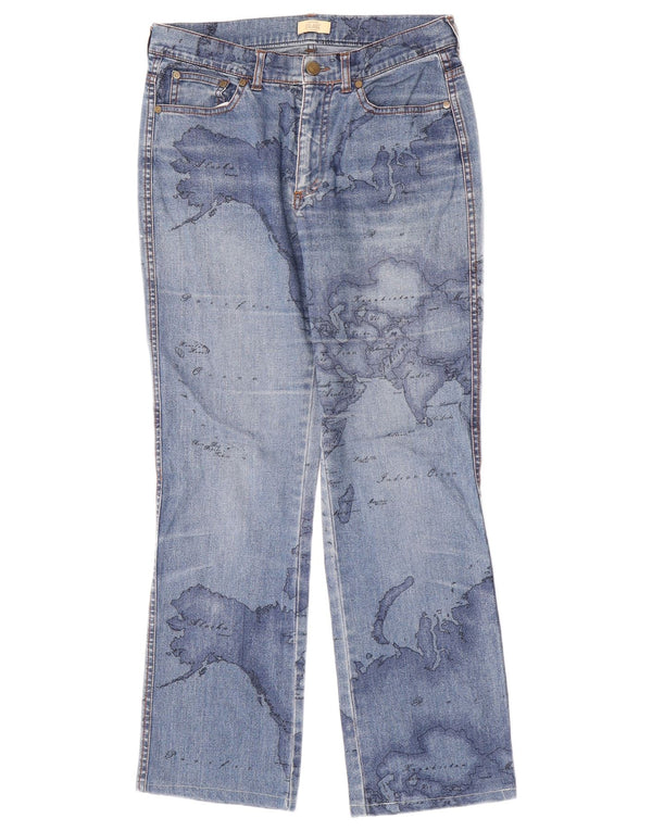 ALVIERO MARTINI Dame Grafisk Bootcut Jeans W27 L27 Blå Bomuld