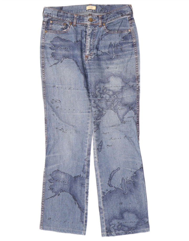 ALVIERO MARTINI Dame Grafisk Bootcut Jeans W27 L27 Blå Bomuld