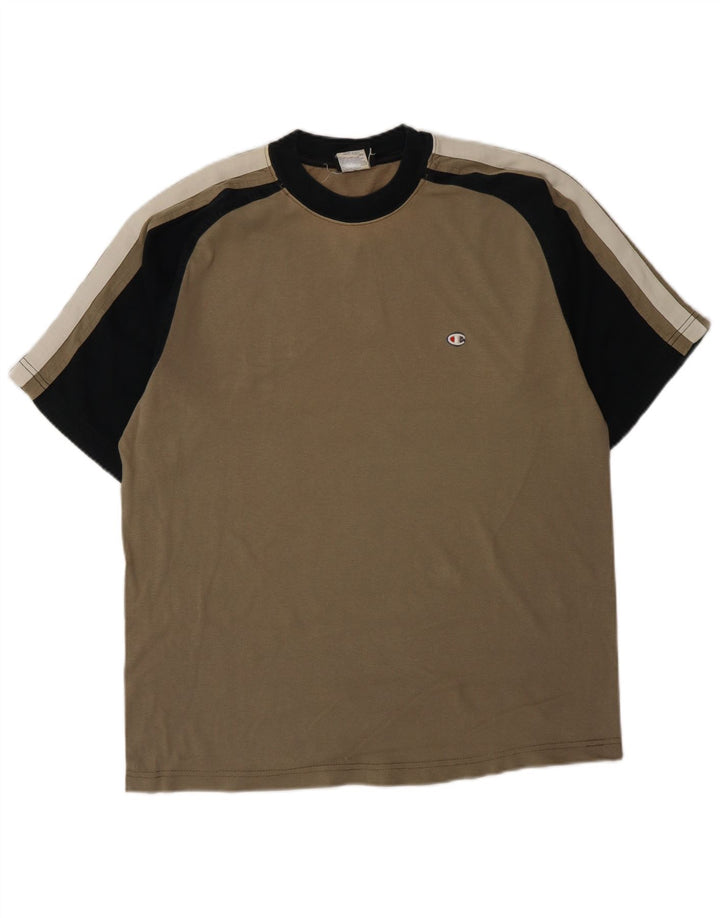 CHAMPION Herre T-Shirt Top Medium Brun Colourblock Bomuld