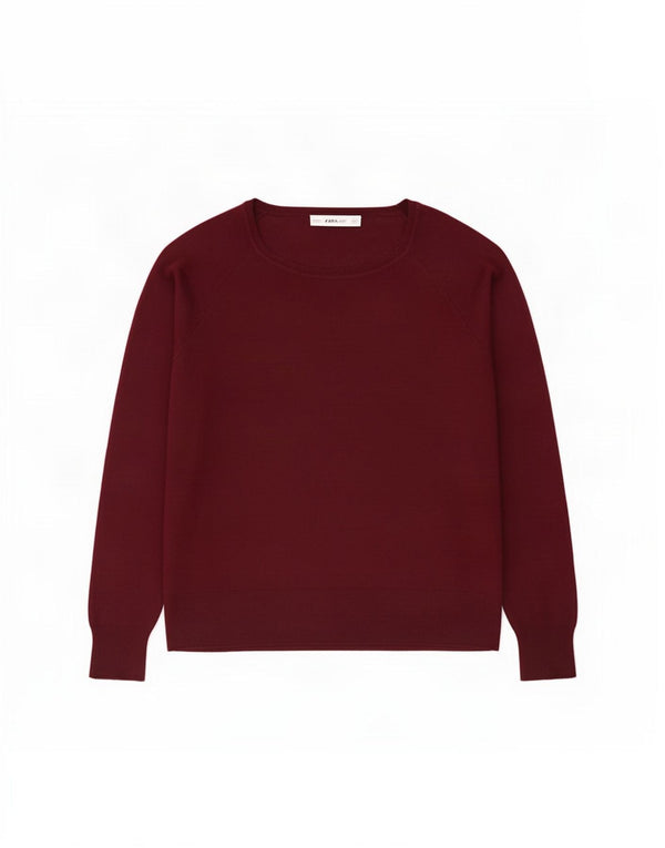 Zara Dame Boat Neck Jumper Sweater UK 14 Medium Burgundy Viscose