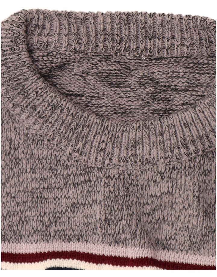 VINTAGE Herre Crew Neck Jumper Sweater Stor Grå Geometrisk