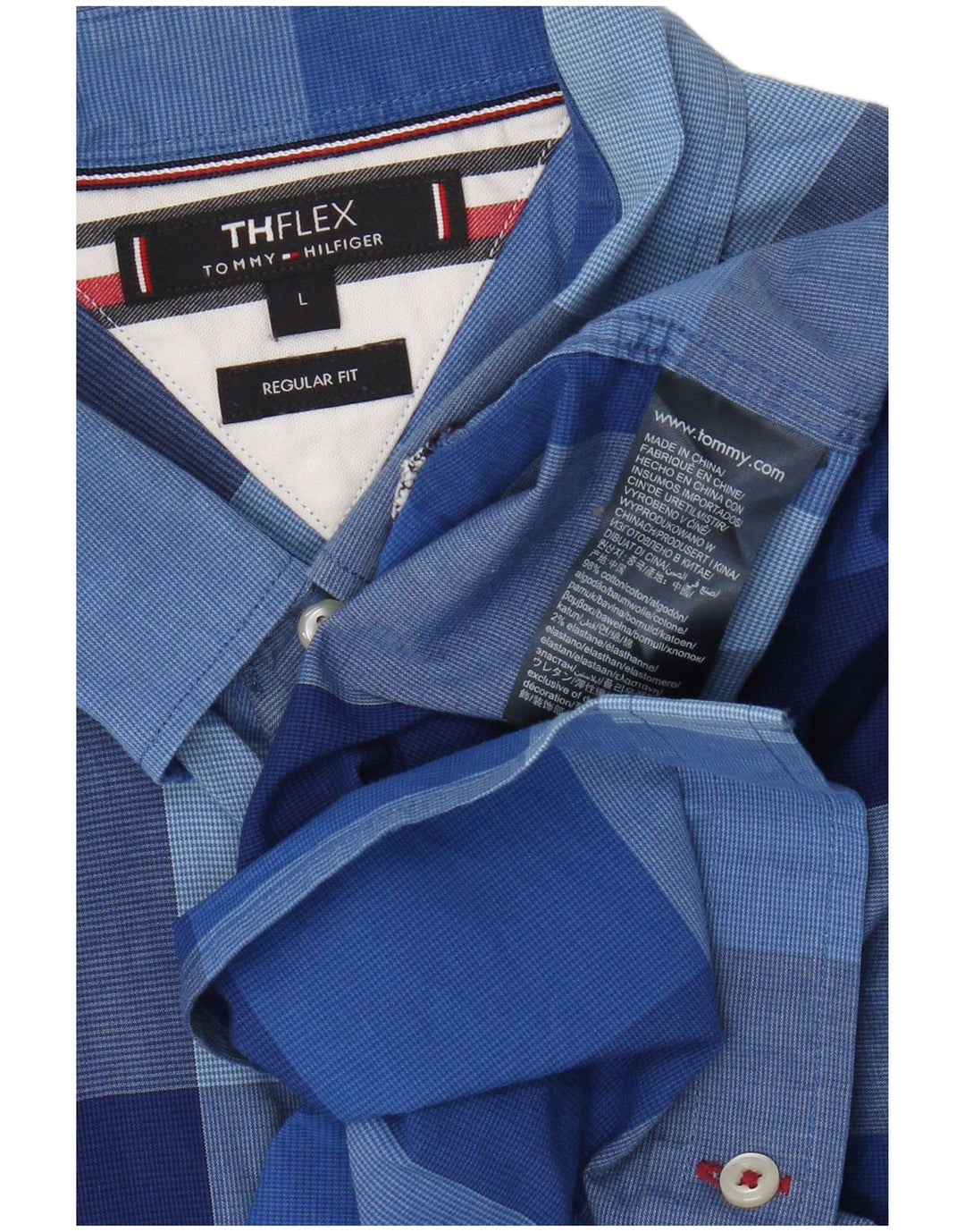 Tommy Hilfiger Herre Regular Fit Skjorte Large Blue Gingham Cotton