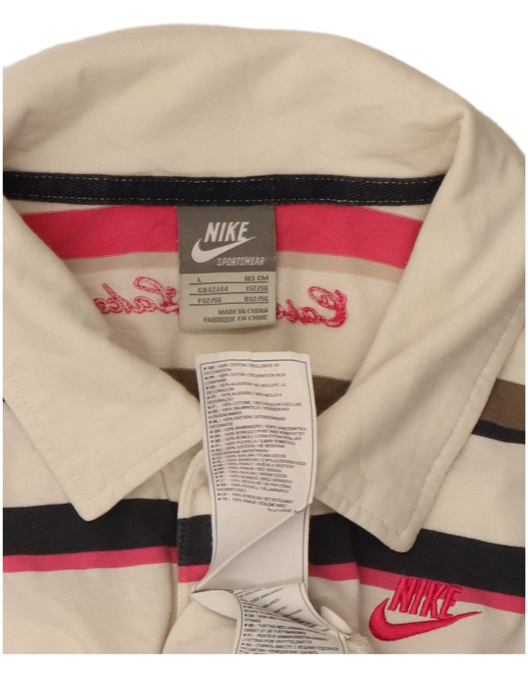 NIKE Poloskjorte til mænd UK 42/44 Stor flerfarvet stribet bomuld